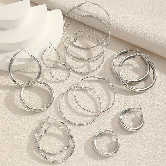 Jewelry - Elegant 18K Hoop Earrings: 8-Pair Set for Daily Delight